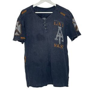 Vintage Affliction American Custom Shirt Men’s Medium Grey Orange Distressed